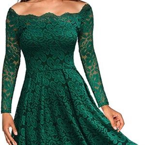 NWT Green Lace Boatneck Cocktail Swing Dress, S